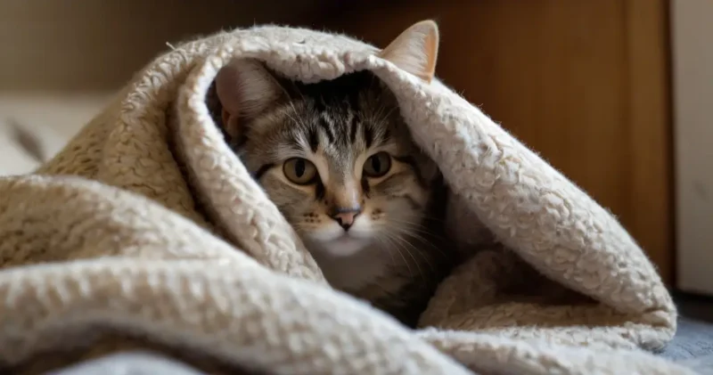 cat burrow under blanket 