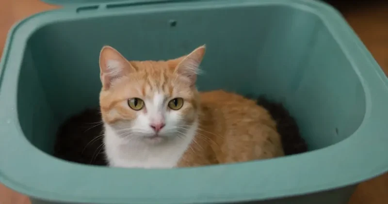 cat digging litter box 