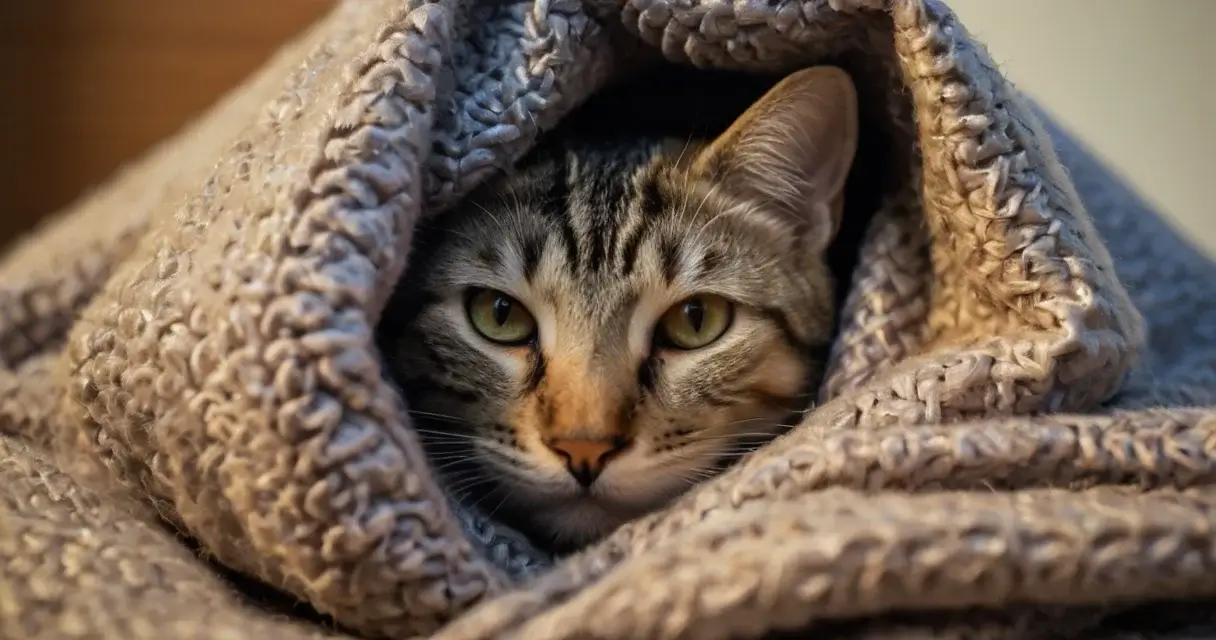 Cat burrow under blanket