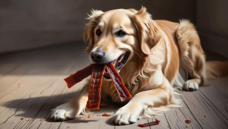 dog eating beef jerky